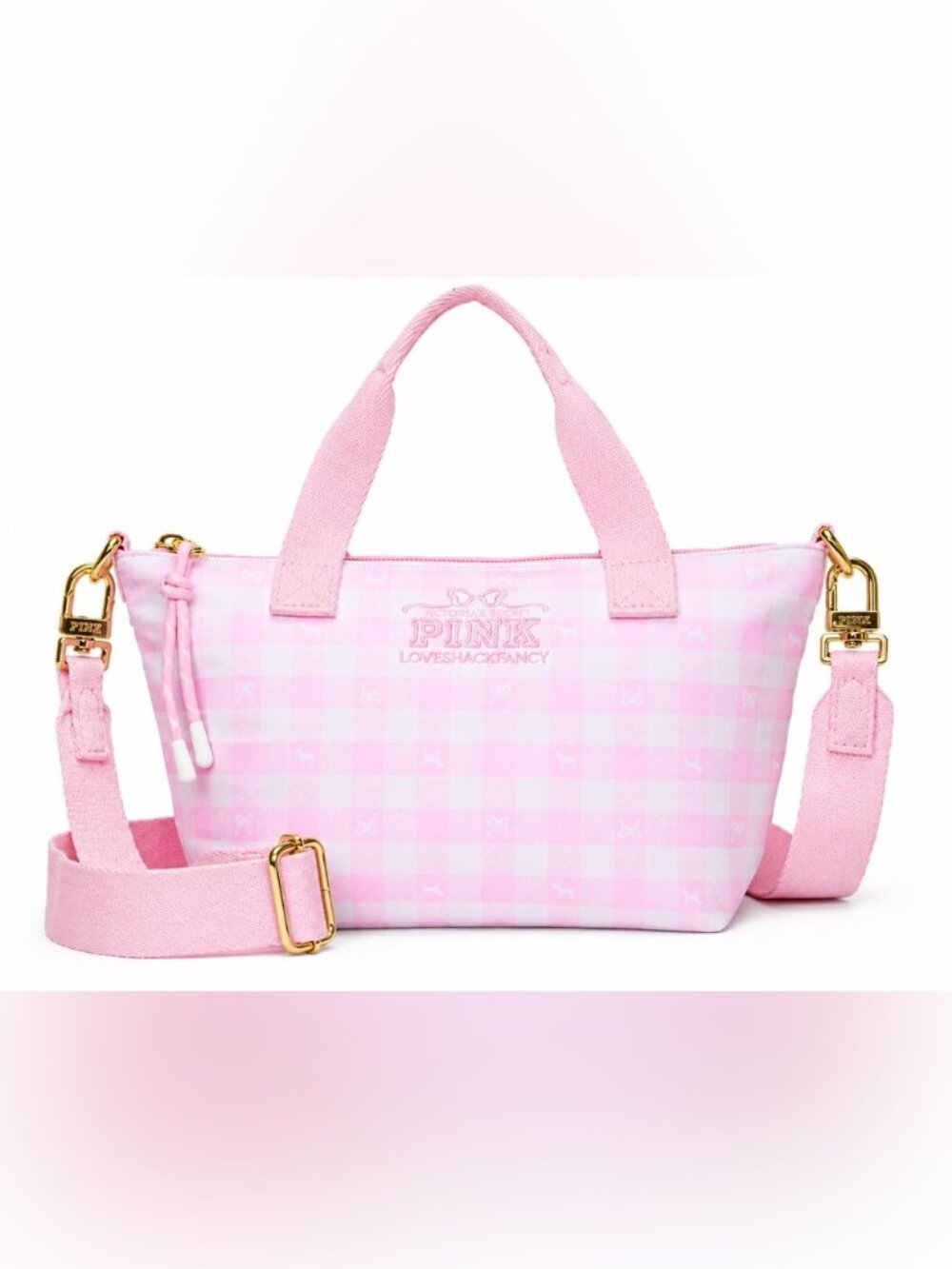 PINK x LoveShack Fancy Mini Tote Bag Pink Gingham NWT